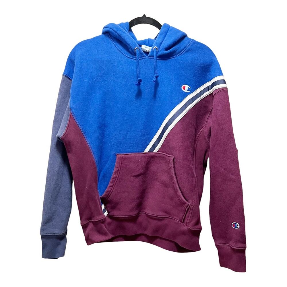 Champion Reverse Weave Royal Blue Maroon Hooded Sweatshirt Size Large